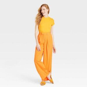 NWT Women's High-Rise Wide Leg Fluid Pants - A New Day Orange